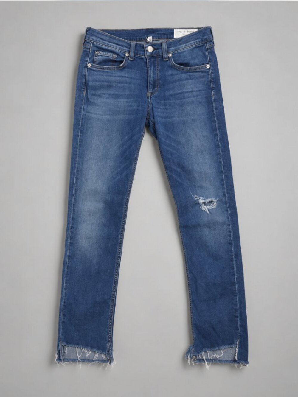 rag & bone Skinny Crop Jeans Size 27 Distressed Raw Step Hem Blue